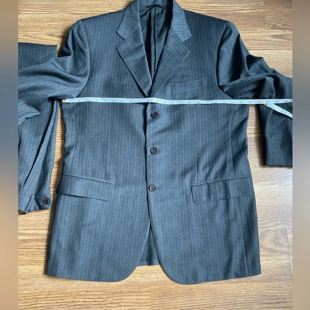 BASILE Italy Gray Pinstripe Wool Suit Set Jacket Pant US 42 Syd Jerome Chicago